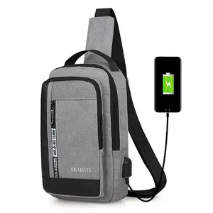 도매 미니 스마트 USB 충전 캐주얼 남자 슬링 크로스 바디 단일 어깨 가방 남자 가슴 가방