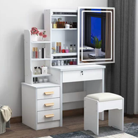 Coiffeuse moderne blanche à LED avec miroir, armoire de rangement, tiroirs et tabouret – Ensemble de meubles de chambre à coucher