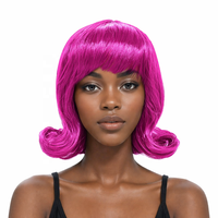Perruque courte pour femme, coupe pixie, couleur violette, texture douce, ondulations naturelles, perruque synthétique avec frange libre transparente, pour un usage quotidien ou pour les fêtes