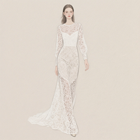 Robe longue personnalisée de style nouveau, en dentelle transparente, avec décolleté plongeant sexy et manches trompette, tendance et très vendue