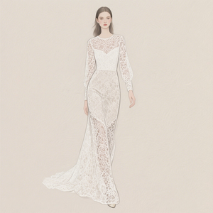 Vestido de Encaje con Transparencias y Costuras Personalizadas, Nuevo Estilo, Sexy, Cuello en V Profundo, Manga <span class=keywords><strong>Trompeta</strong></span>, Vestidos Largos, Gran Venta - Product Image 1