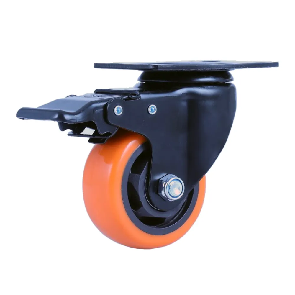 Rodas de rodízio para serviço médio industrial de 3 polegadas Rodas universais giratórias para serviço pesado com rodízio de PVC laranja 75 mm
