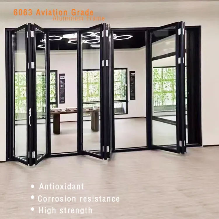 Veranda Soundproof Accordion Foldable Sliding Bifold Doors Aluminium Folding Exterior Glass Door