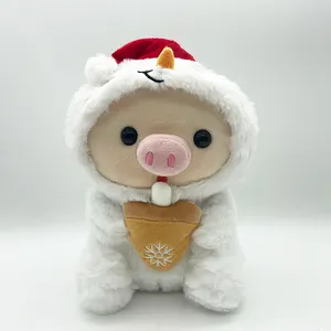핫 세일 25cm 크리스마스 버블 티 플러시 부드러운 장난감 박제 동물 돼지 장난감 선물을위한 슈퍼 귀여운 장난감