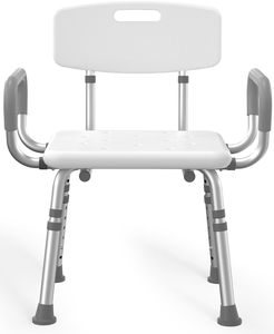 Tabourets de salle de bain avec accoudoirs rembourrés et dossier réglable en hauteur, siège de douche robuste pour personnes âgées, adultes handicapés - Product Image 1