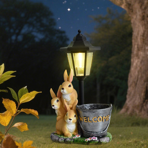 Lampe solaire de jardin Lapin de Pâques, figurine de lapin en résine, pot à plantes succulentes pour extérieur, cour, balcon, décoration micro-paysagère - Product Image 5