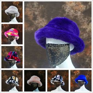 40 Color Stock Wholesale Winter Warm Faux Fur Unisex Casual Nylon Bucket <b>Hat</b> with Sunshade Fisherman Fluffy - Product Image 2
