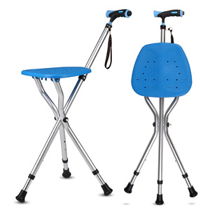 Bastón antideslizante para ancianos, multifuncional, de tres patas, telescópico, bastón para caminar al aire libre para ancianos con asiento con luces - Product Image 1