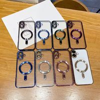 Pour Samsung S24Étui magnétique électrolytique ultra clair avec film de protection d'objectif étui de téléphone souple en tpu pour iPhone 14 15 16Pro Max