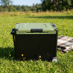 Portable Solar Compressor <b>Cooler</b> 40L Green Outdoor Refrigerator with Wheels and Handle - Product Image 1