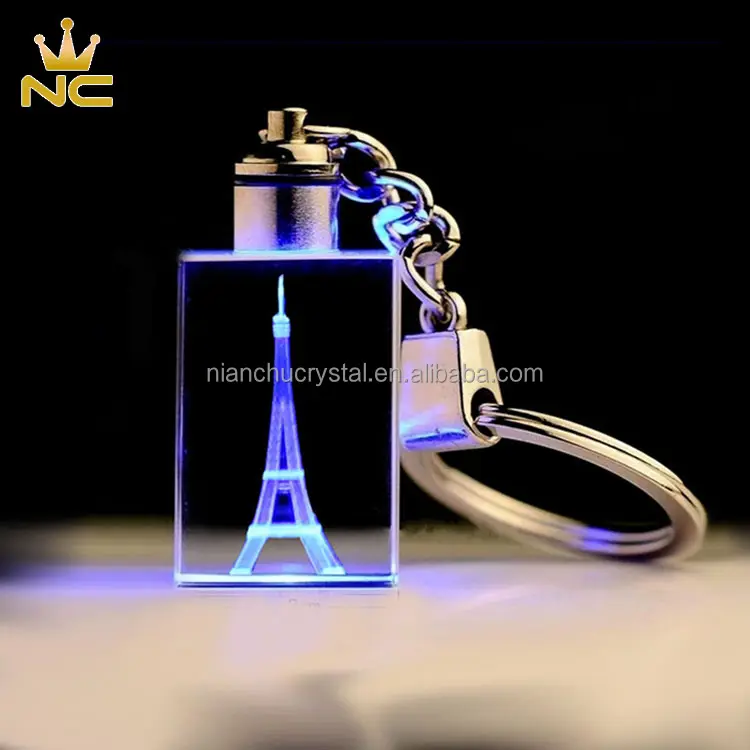 Chaveiro de cristal personalizado com mudança de cor completa, 3d laser gravado torre eiffel