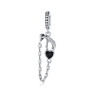 Abalorio <span class=keywords><strong>de</strong></span> estilo clásico con diseño <span class=keywords><strong>de</strong></span> mano <span class=keywords><strong>de</strong></span> esqueleto y corazón negro, con cadena <span class=keywords><strong>de</strong></span> <span class=keywords><strong>seguridad</strong></span>, orificio grande, tipo europeo, chapado en cobre y plata, y abalorio espaciador <span class=keywords><strong>de</strong></span> circonita. - Product Image 1