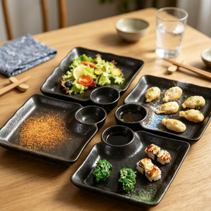 Bandeja de Porcelana <span class=keywords><strong>Cuadrada</strong></span> ESTICK para Banquetes, con Compartimentos, Apta para Microondas, en Tono Blanco <span class=keywords><strong>y</strong></span> Negro, para Bodas <span class=keywords><strong>y</strong></span> Catering - Product Image 6
