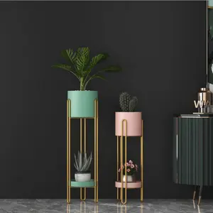 Hot Koop Nordic Stijl Eenvoudige Gouden Plant Stand Indoor Outdoor Bloem Stand Zwart Wit Metalen Ijzerdraad Plant Stand Bloem pot