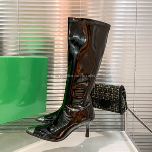 Nouvelles Bottes d'Hiver 2025 pour Femme, Style Tendance, Noires, à Talon Carré Fin, Fermeture Éclair, en Cuir Microfibre, Bout Pointu, Hauteur Genou - Product Image 3