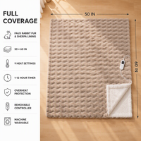 Plaid chauffant 50*60 pouces en fausse fourrure de lapin, double couche, 9 niveaux de chauffage, arrêt automatique, lavable