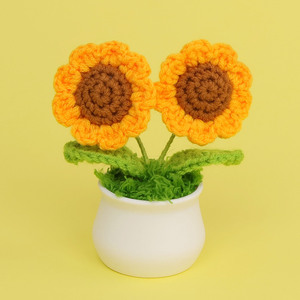 Flor de hilo tejida, girasol sonriente, girasol, planta en maceta para oficina, regalo para profesores y amigos, artificial - Product Image 4