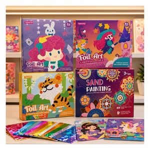 Kit de coloriage créatif en feuille pour filles, ensemble de toiles et autocollants holographiques, entraînement à la concentration, cadeau de fête ou de vacances - Product Image 1