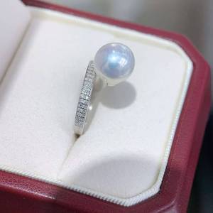 Adjustable Split Shank Edison Pearl <b>Ring</b> 10-11mm Strong Luster Round Pearl, <b>925</b> <b>Silver</b> Full Paved Zircon Stackable Pearl Jewelry - Product Image 4