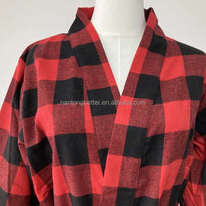 Kimono da <span class=keywords><strong>Donna</strong></span> in <span class=keywords><strong>Morbido</strong></span> Cotone Traspirante, Vestaglia a Quadri in Flanella Tinta in Filo, Lunghezza al Ginocchio, Vestito da Mattino, <span class=keywords><strong>Accappatoio</strong></span> da Festa, 4 Colori - Product Image 3