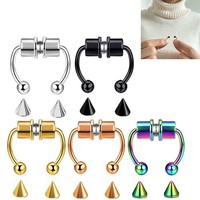 Fer à cheval réutilisable en acier inoxydable, Piercing pour le nez et la langue, Non perforant, anneau magnétique pour mamelon