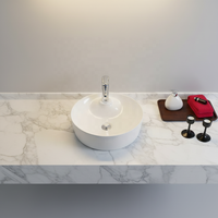 Élégant Lavabo de Salle de Bain Rond en Céramique pour Projet Hôtelier Moderne avec Robinet Monotrou et Fonction Lavage des Mains