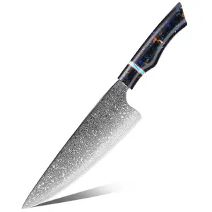 High quality Damascus Steel kitchen Chef Knife Sharp Forged Slicing Santoku Knife Multi Purpose Professional Cooking