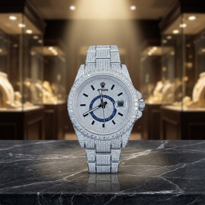 Montre de luxe en acier inoxydable avec moissanite bleue polie, mouvement à quartz, sertissage pavé, batterie 1 an, idéale pour les occasions spéciales - Product Image 2