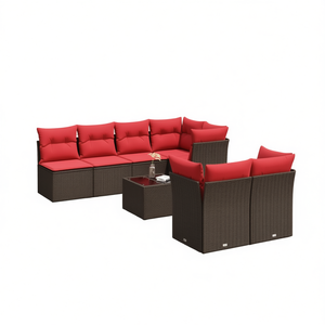 Set di Divani da Esterno in Polyrattan Marrone Moderno con Cuscini, Arredamento per 8 Persone - Product Image 1