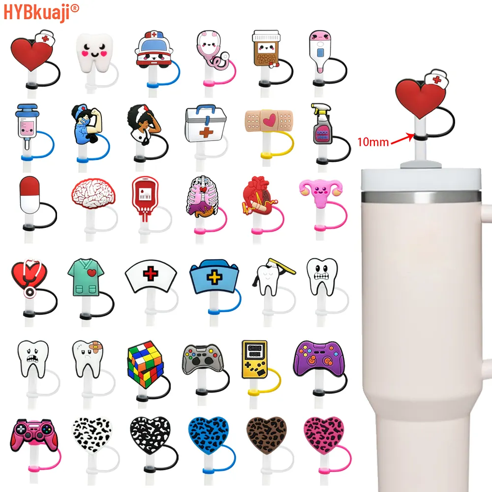 10mm new cute thermometer wholesale gamepad silicone reusable medical custom straw cover nursing straw toppers