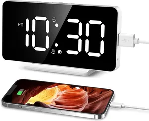 Reloj de repetición LED, 2 alarmas, pantalla de espejo Digital, pantalla de fecha y hora, reloj electrónico, carga USB, reloj Digital fotosensible
