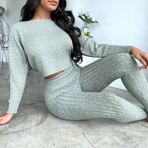 Conjunto de Otoño Invierno para mujer, suéter de punto de manga larga, pantalones largos, conjunto de <span class=keywords><strong>dos</strong></span> piezas, chándal, ropa deportiva para Club - Product Image 1