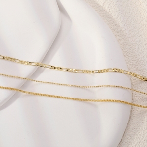 Collar de Moda con Cuentas y Eslabones de Cadena, Collar Cubano de Latón de <span class=keywords><strong>Tres</strong></span> Capas de 1.5mm para 35+38+42+5CM - Product Image 3