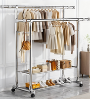 Porte-vêtements moderne multifonctionnel télescopique à double barre en acier inoxydable à 2 niveaux, écologique, mobile, pour le séchage des vêtements, des sacs, des draps et des chaussures