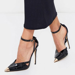 Escarpins pour femme à talon haut fin, ajourés sur le côté, à bout pointu métallique, avec bride à boucle, grande taille 43, pour rendez-vous - Product Image 4