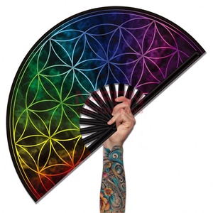 Ventilador de mano de madera de bambú grande de 33cm con estampado personalizado, estilo fuerte pintado para accesorios de festivales Rave - Product Image 1
