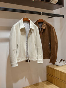 Veste bomber décontractée pour homme en velours chamois de style italien, col rabattu, 280g, logo sur le devant, coupe-vent - Product Image 2