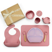 Ensemble de biberons et bavoirs en silicone Yuye personnalisables avec logo, 6 pièces, écologiques, étanches, sans BPA, pour bébé, avec assiette à compartiments et ventouse, vente en gros