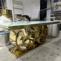 Moderne Luxus Gold Edelstahl Dining Events Tische Glasplatte Hochzeits tisch
