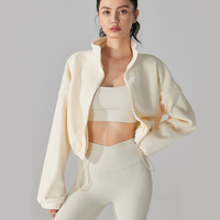 Veste de sport polaire respirante à fermeture éclair intégrale pour femme, col montant, manches longues, courte, tricotée sur le devant, chaude pour l'hiver