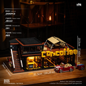 XJD JD113 2025 NOUVEAU MOC <span class=keywords><strong>Garage</strong></span> de réparation de voitures vintage et café-<span class=keywords><strong>club</strong></span>, kit de construction en briques pour enfants, cadeau, ensembles de blocs de construction - Product Image 6