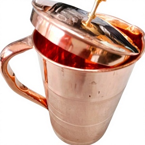 Pichet à eau en cuivre avec couvercle 500-1000ml, carafe métallique écologique, design vintage fait main, durable pour les mariages, les fêtes, le vin et la bière - Product Image 5