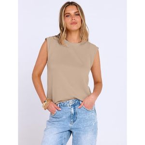 FOXA Women's Cap Sleeve Top Standard Thickness Soft Polyester Cotton Pullover Business Casual Summer Work Outfit - Product Image 4