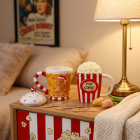 Ensemble de tasses en céramique créatives Redeco Popcorn Gingerbread Man Design Christmas Cup, décoration d'intérieur, cadeau unique pour le café, le thé, les boissons