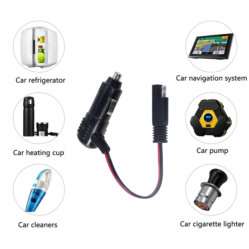 Allume-cigare de voiture avec prise de batterie, fusible 3A, 12V 24V,  connecteur SAE 2 broches, cble d'alimentation pour chargeur d'allume-cigare|  Alibaba.com