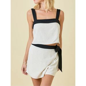 Nuevo Conjunto de Lino para Mujer, Pantalones sin Espalda y Top Corto, Estilo Casual, Transpirable, Color Liso, para Fitness - Product Image 1