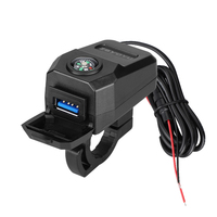 Chargeur de téléphone étanche pour moto 36W 24V~90V avec boussole intégrée, câble de 150 cm, compatible avec le montage sur guidon ou rétroviseur
