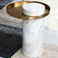 Table d'appoint ronde en marbre de style minimaliste nordique, plateau en acier inoxydable brossé, table basse de luxe pour appartement et salon