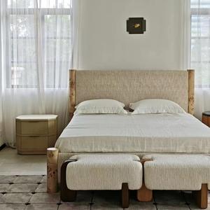 <span class=keywords><strong>Cama</strong></span> de Madera Maciza Estilo Americano en Color Marrón Oscuro, Cabecera Gruesa y Tridimensional, <span class=keywords><strong>Cama</strong></span> Doble Resistente para el Dormitorio Principal - Product Image 1