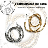 Câble de données USB perlé avec perles rondes métalliques brillantes, 2 en 1, multi-embouts, cordon de charge universel pour téléphone portable
